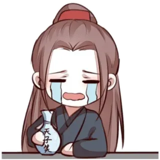 😭 天子笑失 anime, crying, sad, character, bottle telegram sticker
