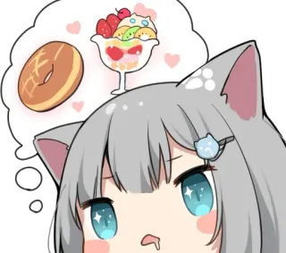 🍩 애니메이션, 고양이 소녀, 디저트, 도넛, 카와이, 귀여운, 음식 telegram sticker