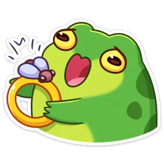 💍 grenouille, dessin animé, mouche, animal, expression, mignon, vert whatsapp sticker
