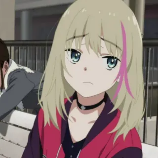 🍉 ragazza anime, personaggio, capelli biondi, striscia rosa telegram sticker