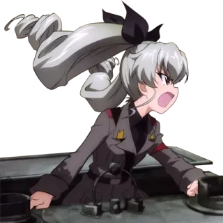 😠 Anime, Mädchen, Uniform, Panzer, Militär whatsapp sticker