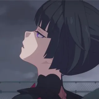 💀 Animé, Femme, cheveux foncés, yeux violets, portrait, illustration, dessin animé whatsapp sticker