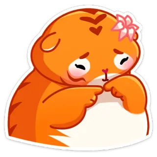 ☺ แมว, น่ารัก, เศร้า, ดอกไม้, สีส้ม, การ์ตูน telegram sticker