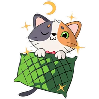 😴 Katze, Kissen, schläfrig, Mond, Sterne, süß, Tier telegram sticker
