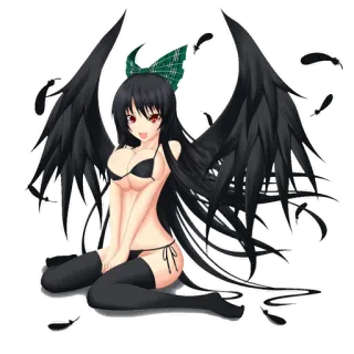 🖤 anime, angel, black wings, girl, red eyes telegram sticker