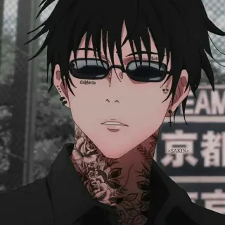 🥀 Euphoria animé, lunettes, tatouage, personnage, cheveux noirs telegram sticker