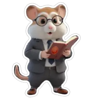👔 hamster, mouse, reading, glasses, book, cartoon telegram sticker
