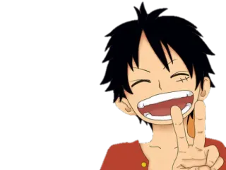 ✌ Monkey D. Luffy One Piece 애니메이션, 만화, 원피스, 루피, 피스 사인, 웃는, 캐릭터 telegram sticker