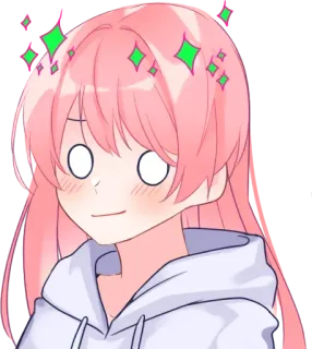😐 fille anime, paillettes, mignon, rougir, cheveux roses, sweat à capuche telegram sticker