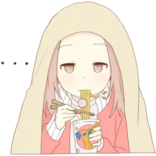 🍜 动漫, 女孩, 吃, 拉面, 可爱, 卡哇伊, 面条 telegram sticker