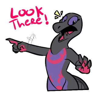 👈 LOOK THERE! lizard, pointing, cartoon, shocked, reptile whatsapp sticker