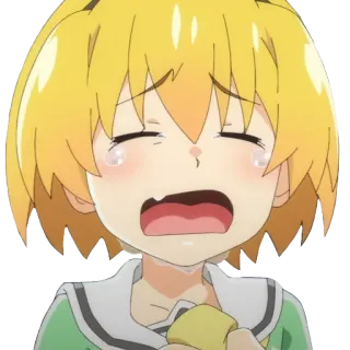 😭 anime, llorando, triste, personaje, pelo amarillo whatsapp sticker