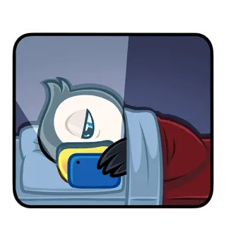 😔 pássaro, sonolento, telefone, cama, desenho animado, fofo, pinguim telegram sticker