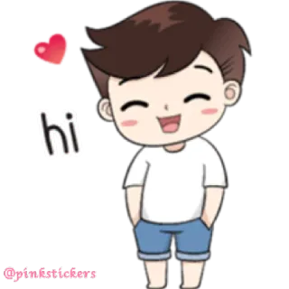 🖐 hi cartoon, greeting, hi, boy, heart, cute telegram sticker