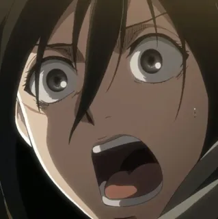 ❤️ Mikasa Ackerman Attack on Titan อนิเมะ, ผ่าพิภพไททัน, มิคาสะ แอคเคอร์แมน, กลัว, ตกใจ, ประหลาดใจ whatsapp sticker