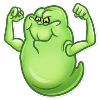 💪 Slimer Ghostbusters Slimer, Os Caça-Fantasmas, Desenho animado, Fantasma, Verde, Músculo, Engraçado telegram sticker