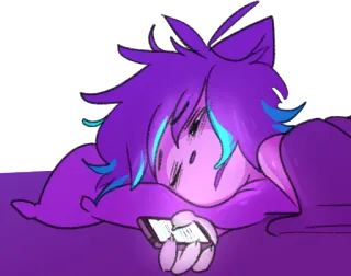 😴 แมว, สีม่วง, อนิเมะ, ภาพวาด, เศร้า, โทรศัพท์ telegram sticker