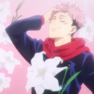 🍃 Yuji Itadori Jujutsu Kaisen anime, character, jujutsu kaisen, yuji itadori, flowers telegram sticker