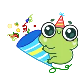 🥳 rana, fiesta, celebración, confeti, dibujos animados, lindo, divertido telegram sticker