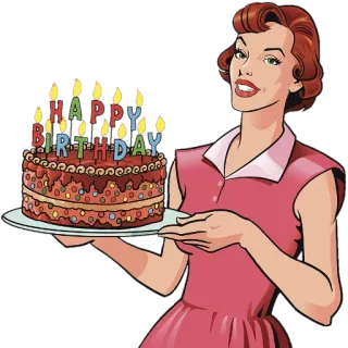🎂 HAPPY BIRTHDAY anniversaire, gâteau, femme, rétro, fête, soirée telegram sticker