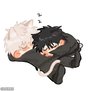 🖤 @HAWKS orecchie da gatto, dormire, carino, stile anime whatsapp sticker