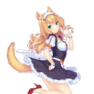 🌟 애니메이션 여자, 메이드, 케모노미미, 고양이 귀, 카와이, 귀여운 telegram sticker