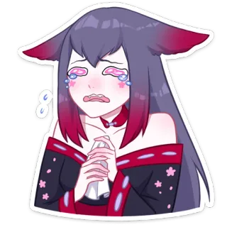 😢 Anime, Menangis, Sedih, Telinga rubah, Karakter, Seni digital whatsapp sticker