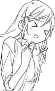 😆 Anime, Mangá, Garota, Feliz, Animado/a, Preto e branco, Esboço telegram sticker