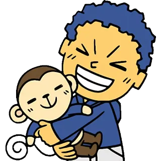 😋 boy, monkey, hug, cartoon, happy telegram sticker