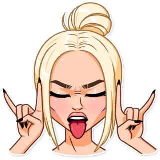 🤘 donna, lingua, gesto, cartone animato, divertimento, adesivo, ragazza, posa telegram sticker
