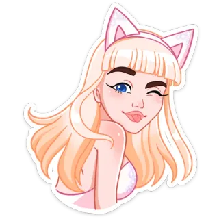 😉 кошачьи ушки, подмигивание, блондинка, аниме, стикер whatsapp sticker