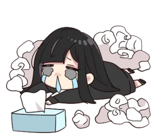😢 llorando, triste, anime, dibujos animados, chibi, lágrimas, pañuelos whatsapp sticker