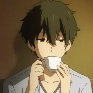 ➖ Anime, Menino, Café, Bebida, Desenho animado whatsapp sticker