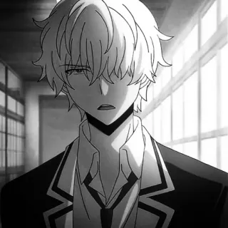 🍇 Anime, Chłopak, Mundur szkolny, Czarno-białe, Manga telegram sticker