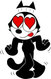 😍 Felix the Cat мультфильм, кошка, любовь, сердечки, черно-белый whatsapp sticker