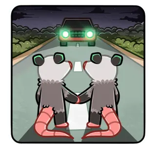 😬 zarigüeya, animales, carretera, coche, peligro, noche, pegatina whatsapp sticker