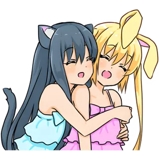 ☺️ Anime, Kocie uszy, Królicze uszy, Przytulanie, Przyjaciele, Słodkie, Kawaii, Kreskówka telegram sticker