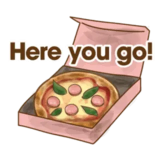 🍕 Here you go! pizza, cibo, italiano, consegna, asporto, pranzo, cena whatsapp sticker