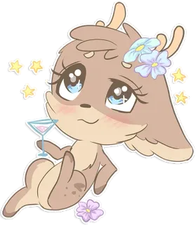 🍸 veado, fofo, flores, desenho animado, chibi whatsapp sticker
