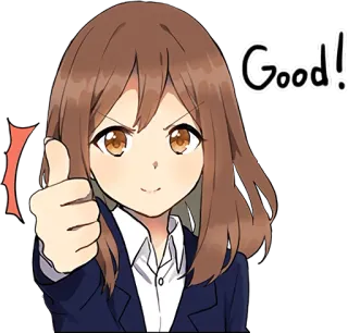 👍 Good! Anime, Chica, Pulgar arriba, Bien, Aprobación, Positivo, Lindo whatsapp sticker