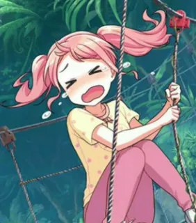 😭 anime, crying, girl, pink hair, illustration, rope ladder telegram sticker