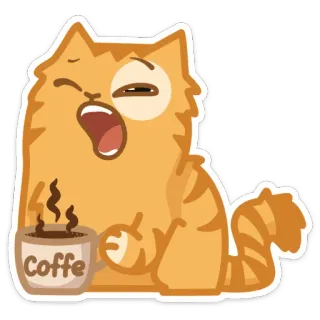 ☕️ Coffe chat, café, mignon, endormi, matin, boisson telegram sticker