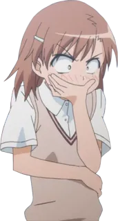 😂 Misaka Mikoto A Certain Scientific Railgun อนิเมะ, ตัวละคร, ผู้หญิง, ประหลาดใจ, อาย telegram sticker