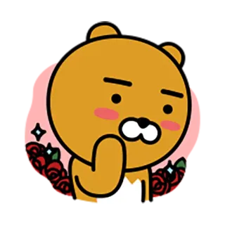 😊 Ryan Ryan, urso, desenho animado, personagem, rosas, fofo, pensando telegram sticker
