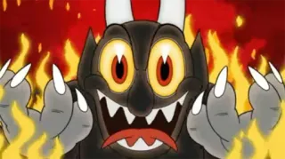 😈 Devil Cuphead diavolo, cartoni animati, corna, mostro, fuoco telegram sticker