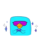 🥳 oiseau, lunettes de soleil, noeud papillon, dessin animé, bleu, autocollant, amusant telegram sticker