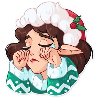 😢 elf, weihnachten, weinen, traurig, hut, feiertag, cartoon, winter whatsapp sticker