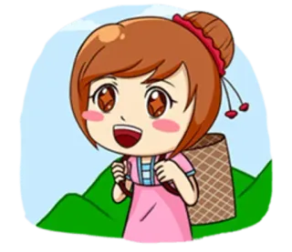 🤞 Desenho animado, Menina, Cesta, Tribo da montanha, Fofo, Alegre whatsapp sticker