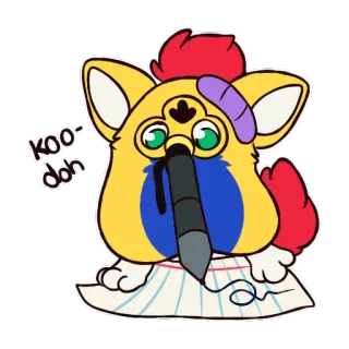 👩‍⚕️ koo-doh furby, writing, cartoon, cute, art, character telegram sticker