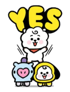 🤩 YES desenho animado, fofo, positivo, afirmativo, BT21, RJ, Mang, Chimmy telegram sticker